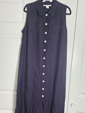 Natural Instincts Linen Blend Midi Dress Eggplant Purple Button Front Size 14